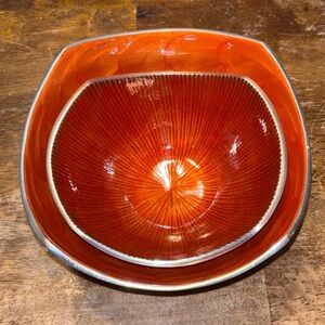 Vintage Nambe Style Metal Enamel Bowls Mid Century Modern Candy Dishes